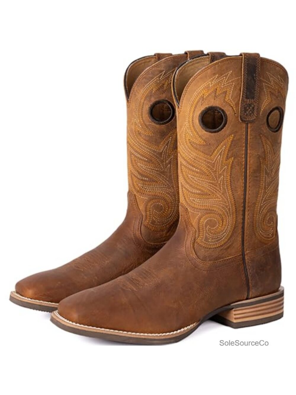 Palitutu Full-Grain Leather Western Cowboy Boots Square Toe Pull-On Slip